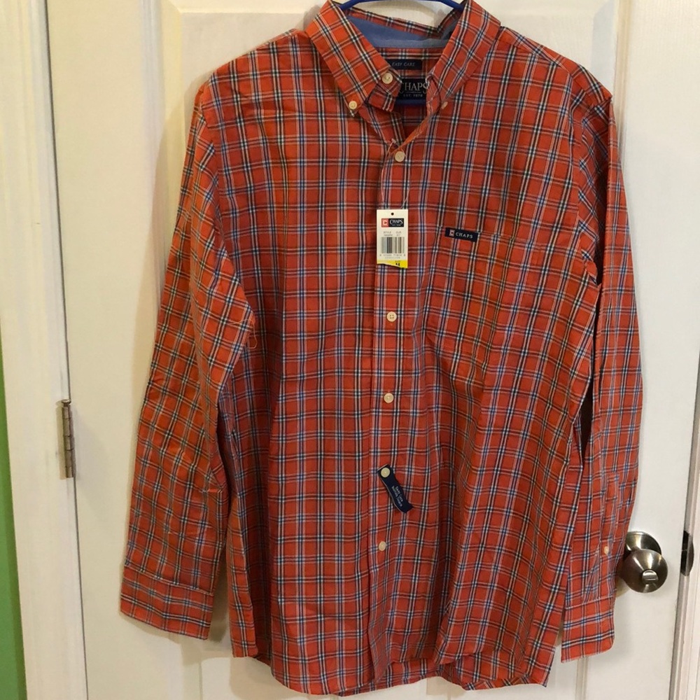 Chaps orange plaid button down shirt